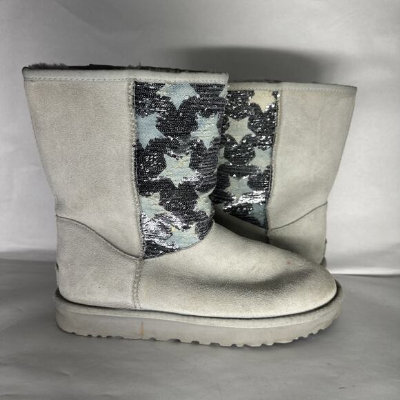 UGG CLASSIC SHORT SEQUIN STARS SPARKLES GREY VIOLET BOOTS US 9 / EU 40 / UK 7 - Picture 1 of 10